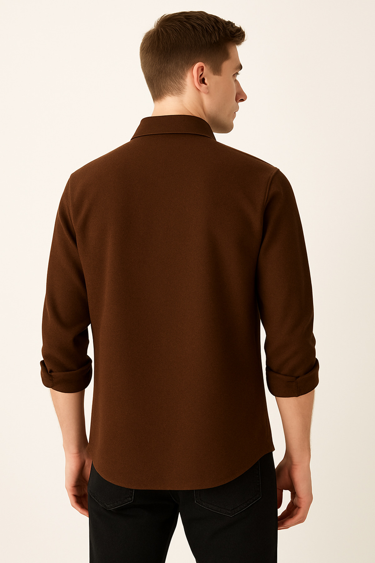 mavisima erkek giyimi  Erkek Kahverengi Kaşe Oduncu Tarzı Gömlek Ceket – Rahat Kalıp Yeni Sezon Kışlık Moda Trend - Görsel 6