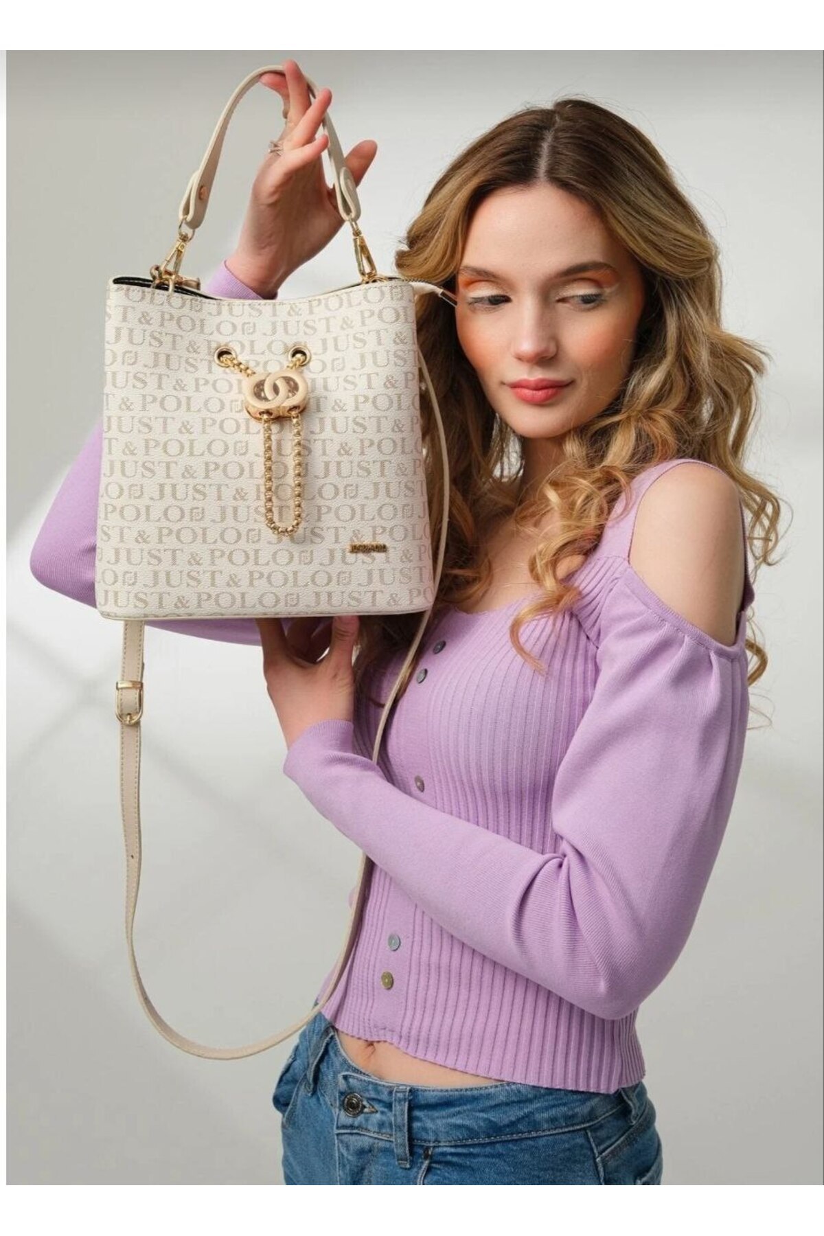 Just Polo Set of 2 Women's White Shoulder Bag with Wallet Combination