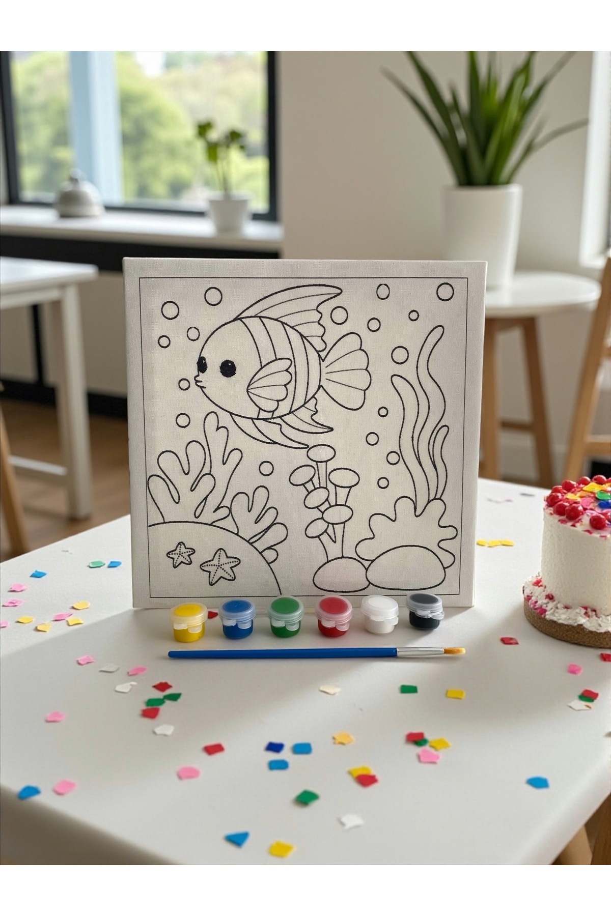 Asra Çocuklar İçin Tuval Boyama Seti (TUVAL, FIRÇA VE 6 RENK AKRİLİK BOYA SETİ) Hobi Seti Mini Tuval