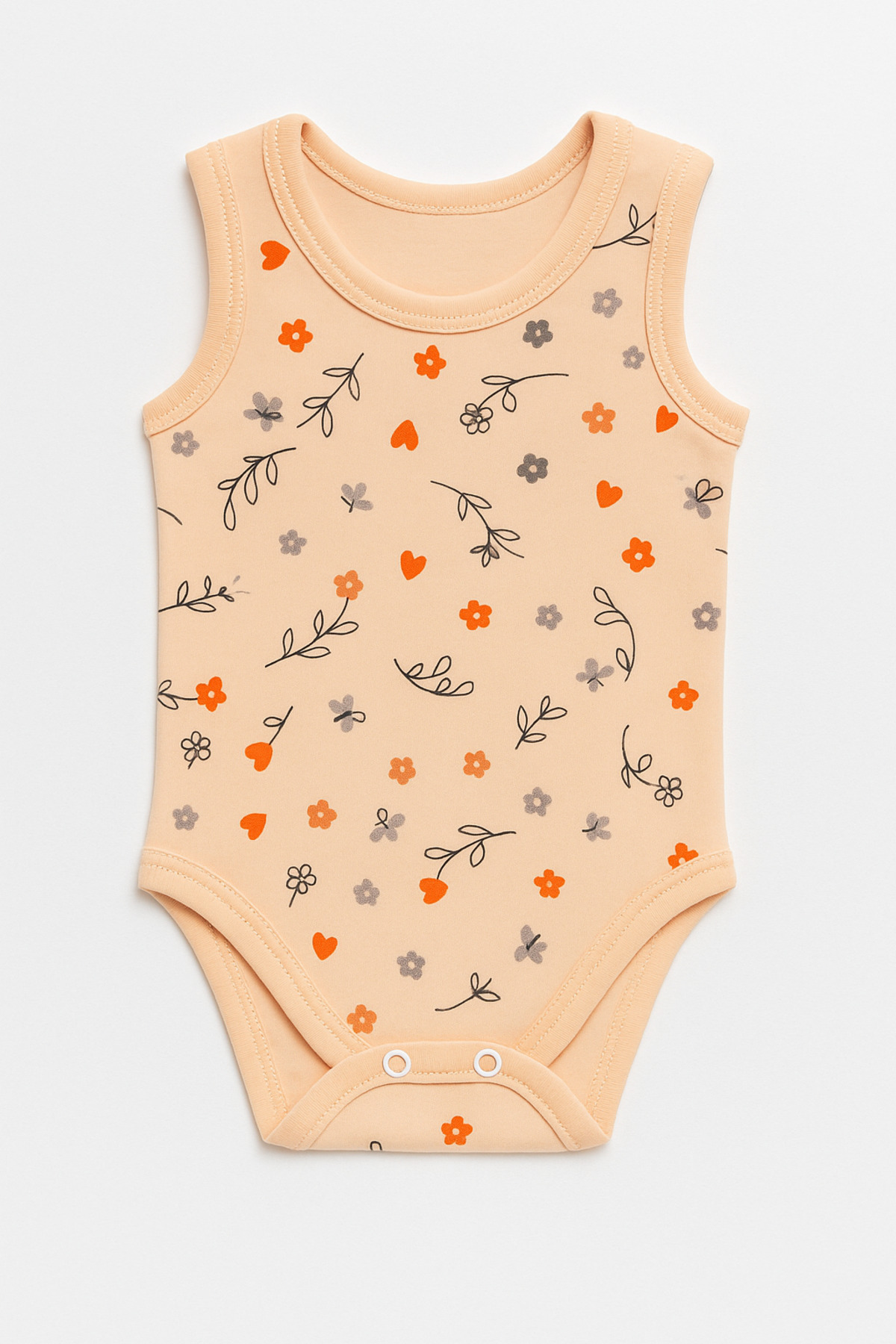 Baby Snap Fastener Body Patterned Strap Bodysuit - 100% Organic Cotton 0-4 Years