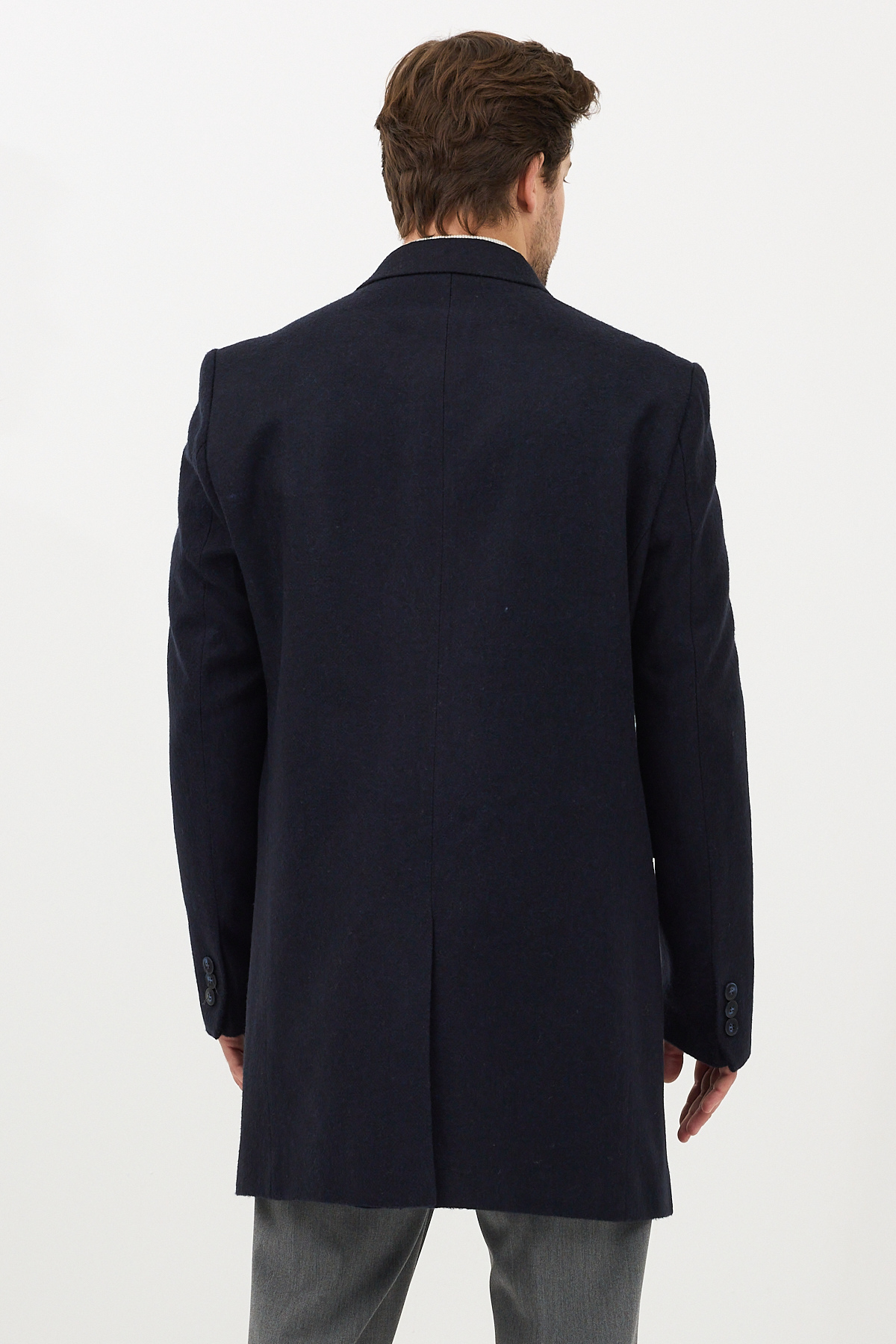 Frappoli  Pagano Erkek Koyu Lacivert Kruvaze Sivri Yaka Slim Fit Kaşe Kaban - Görsel 8