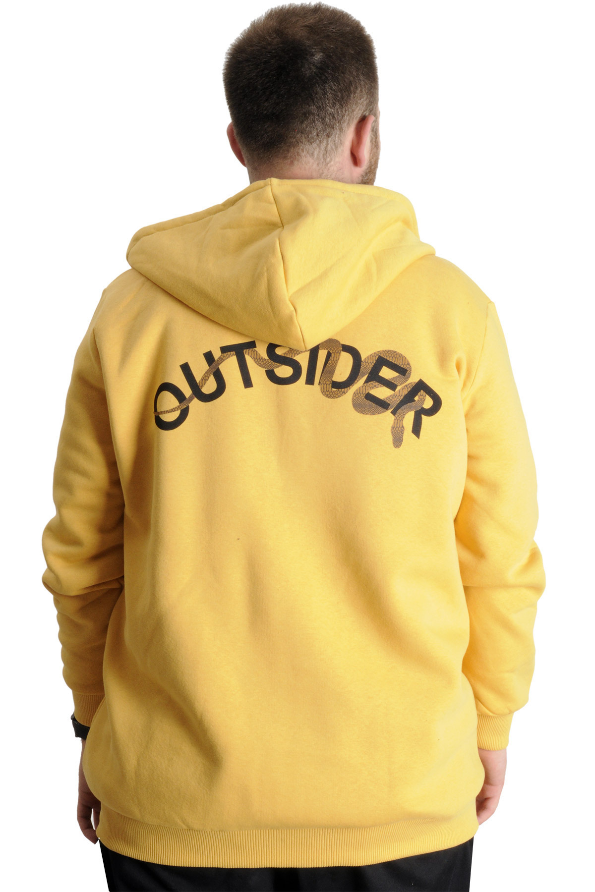 ModeXL Büyük Beden Erkek Sweat Kapüşonlu Fermuarlı Outsider 23547 Hardal görsel 4