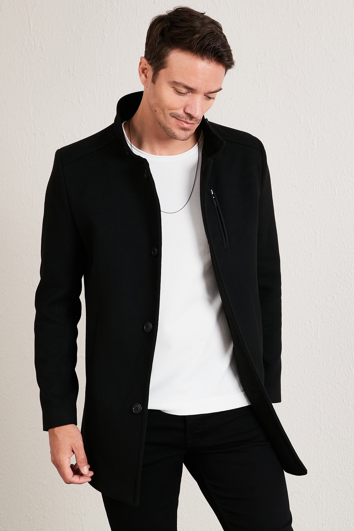 Buratti Slim Fit Düğmeli Dik Yaka Kaşe Kaban Erkek KABAN 5840099