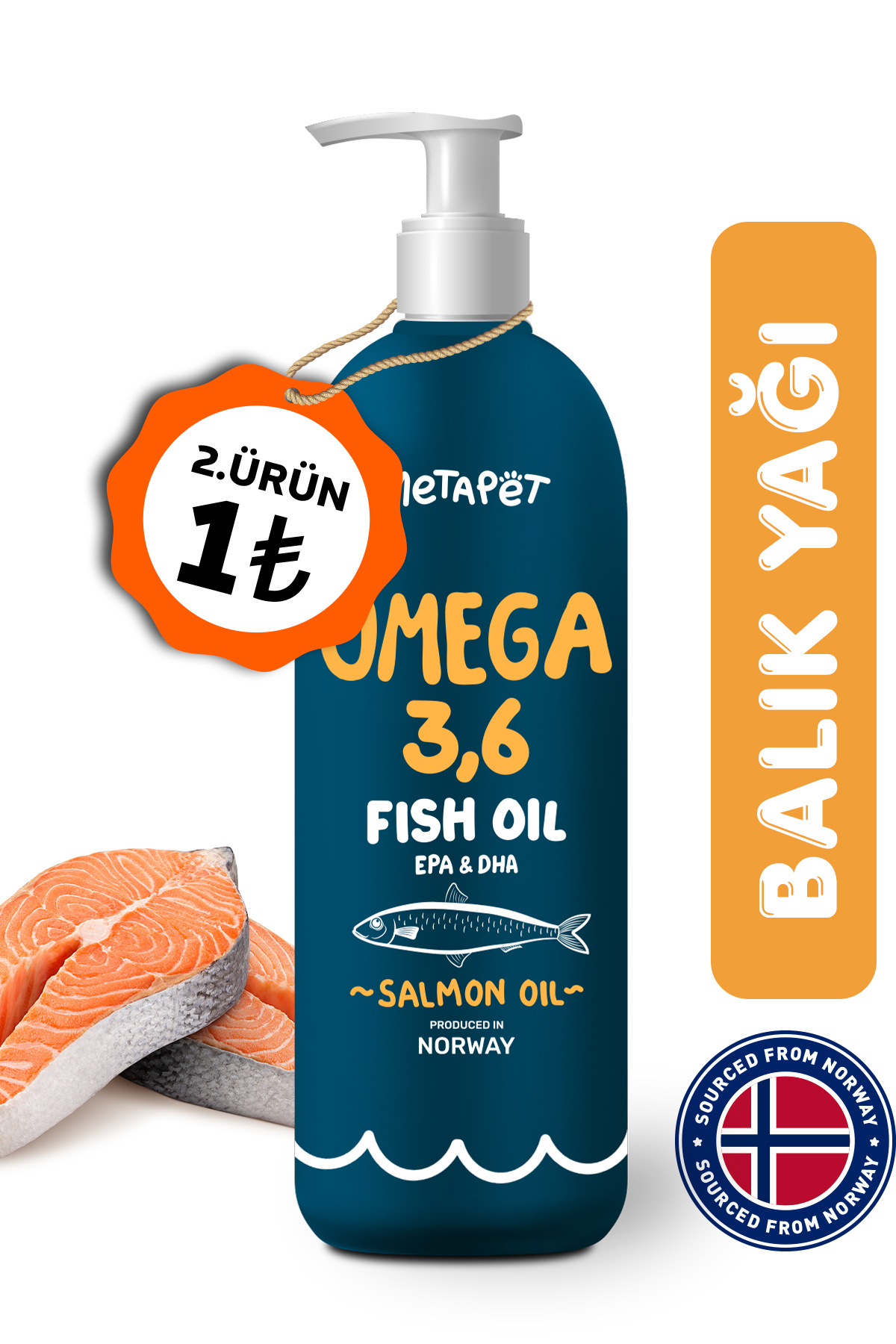 Metapet Köpekler için Balık Yağı, Premium Norveç Somonu Yağı, Omega 3 ve 6, Yüksek EPA-DHA
