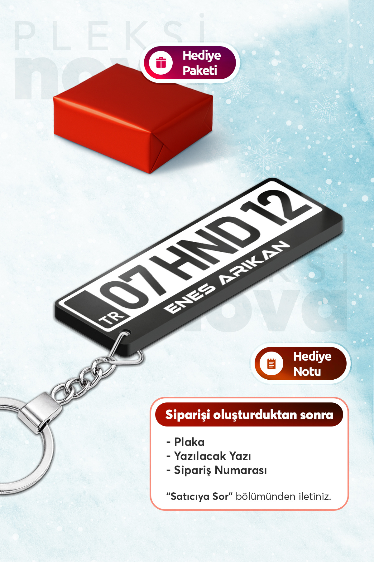 Pleksinova Kişiye Özel Pleksi Beyaz Plaka Plakalı Anahtarlık Araba Hediyesi Araba Süsü - Çift Taraflı