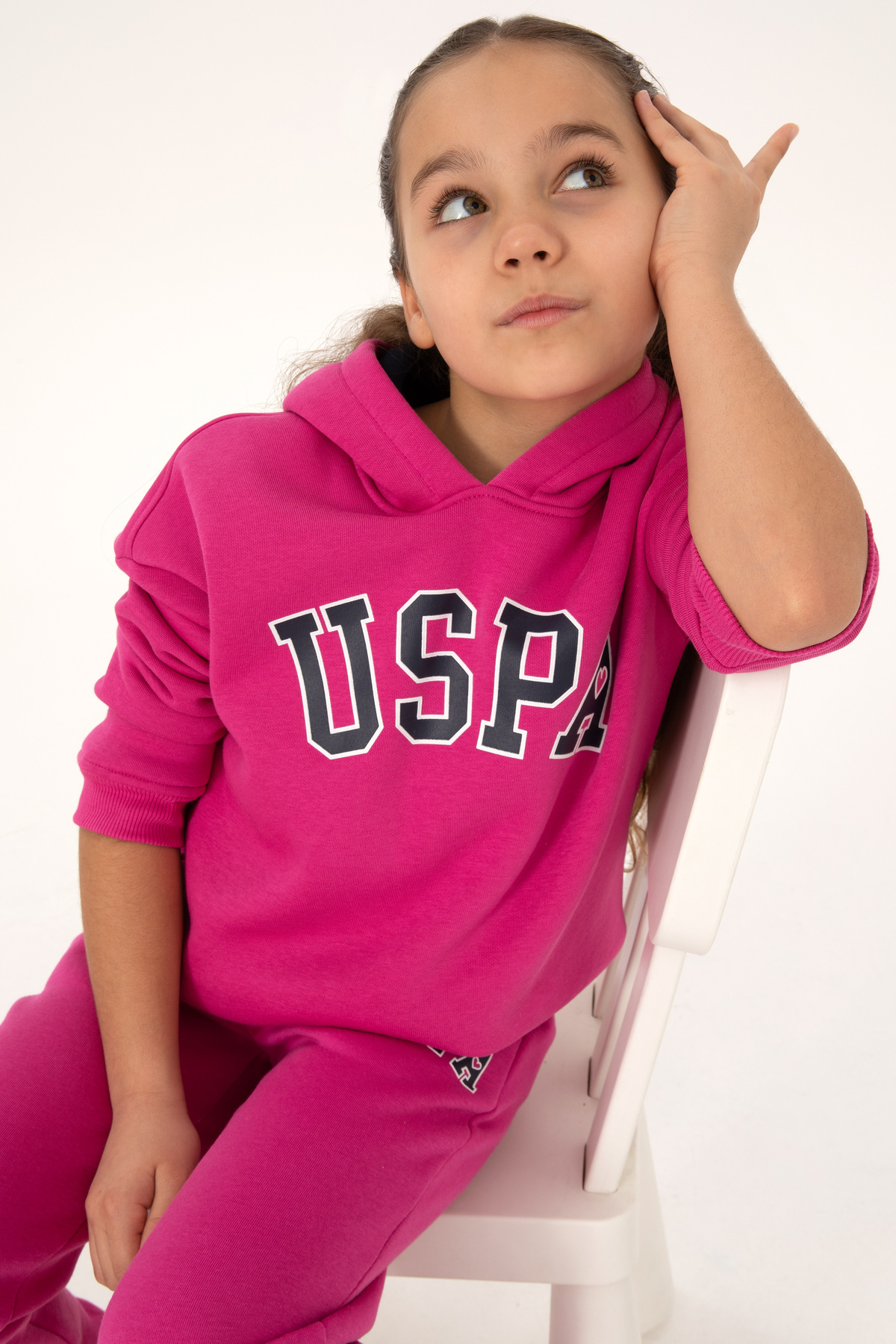 سویشرت صورتی کلاه‌دار دخترانه طرح برجسته یو اس پولو کد :(50317890-VR041) U.S. Polo Assn.