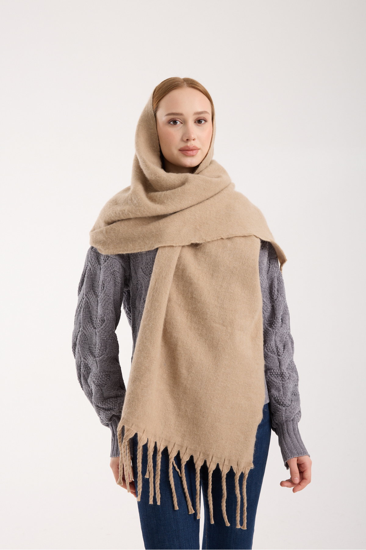 Hat Town  Unisex Puffy Düz Renk Şal Atkı - Görsel 4