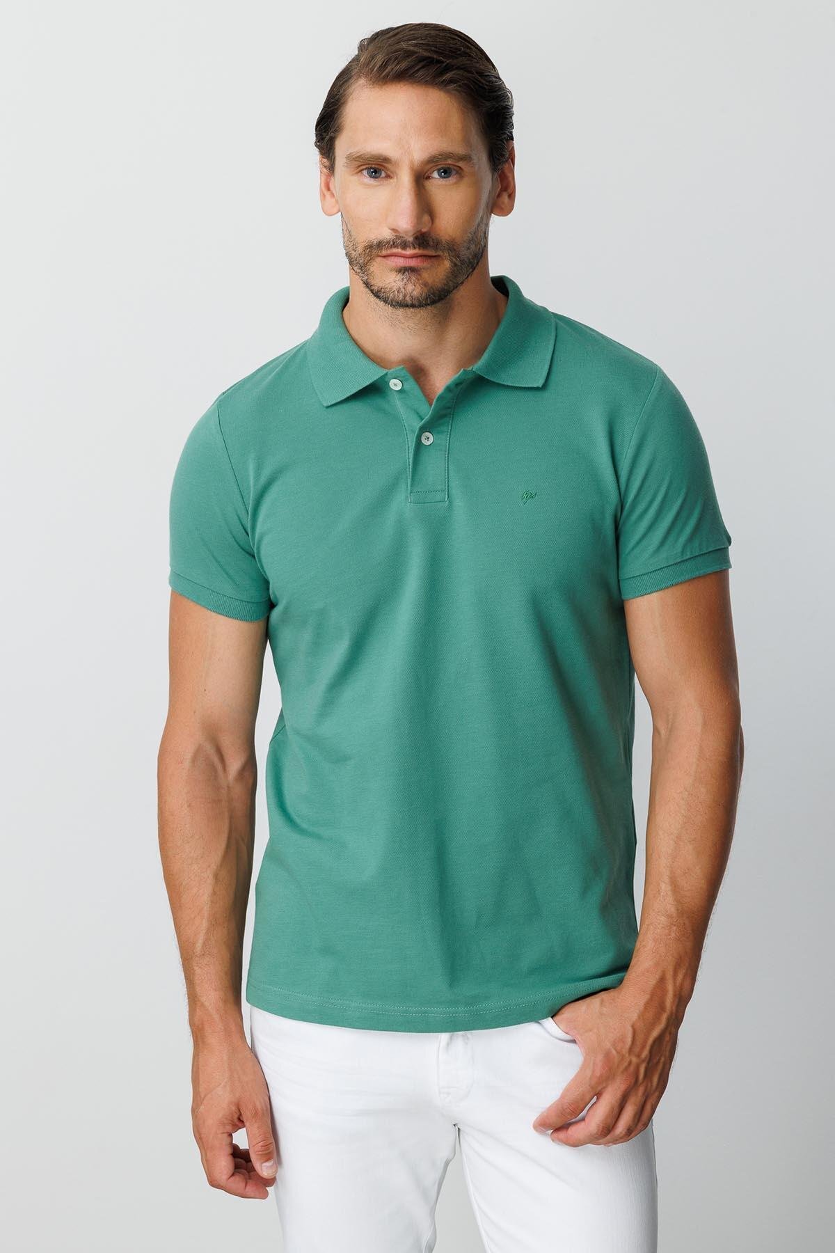 Green Modern Fit Slim Fit Polo Neck Plain Short Sleeve 100% Cotton T-Shirt
