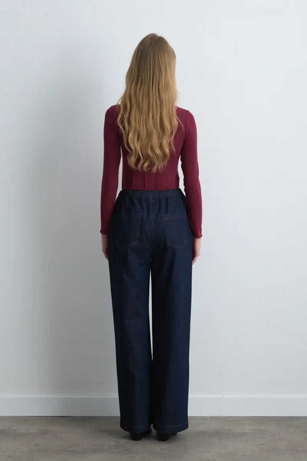 Gusto  Beli Lastikli Bol Paça Denim Pantolon - Mavi - Görsel 5