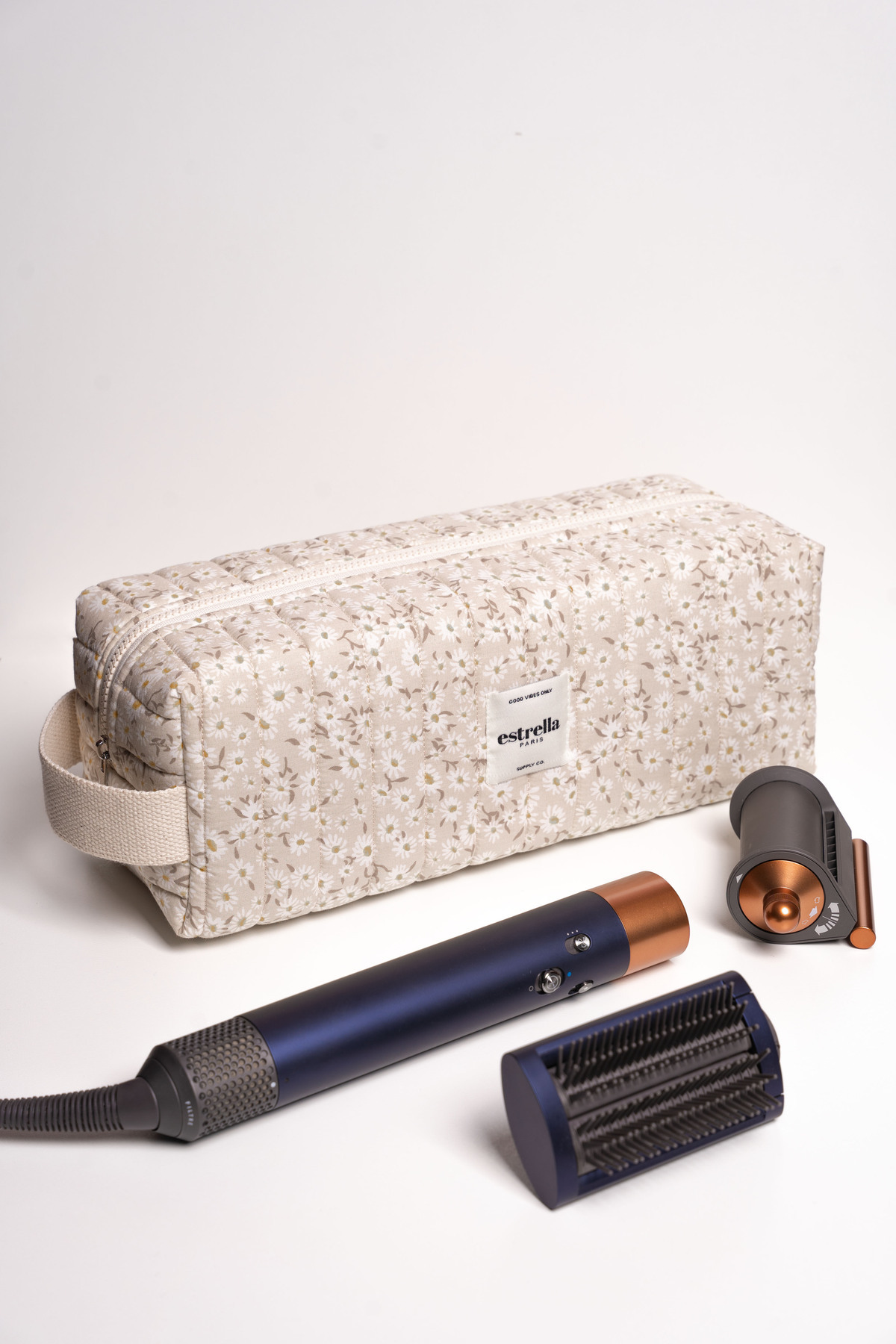 estrella paris PAPATYA Dy-son Airwrap ve Tüm Saç Şekillendiriciler için XL Boy Çanta Seyahat Çantası BEJ ÇİZGİ