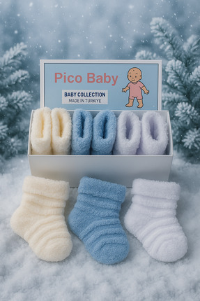 Pico Baby 3'lü Yenidoğan Erkek Bebek Ters Havlu Soket Çorap