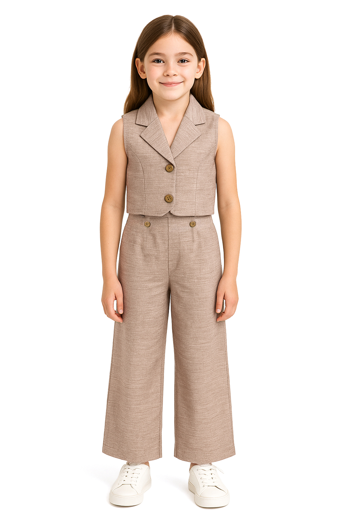 2pcs Set with Linen Vest and Pants for Girls
