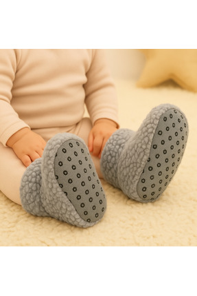 Pico Baby Bebek & Çocuk Kaydırmaz Tabanlı Ev Botu / Panduf / Kışlık Peluş Gri...