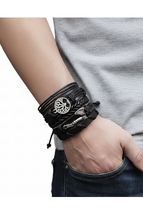 BSN 5'li Viking Balta Hayat Ağacı Sembol Hakiki Deri Bileklik