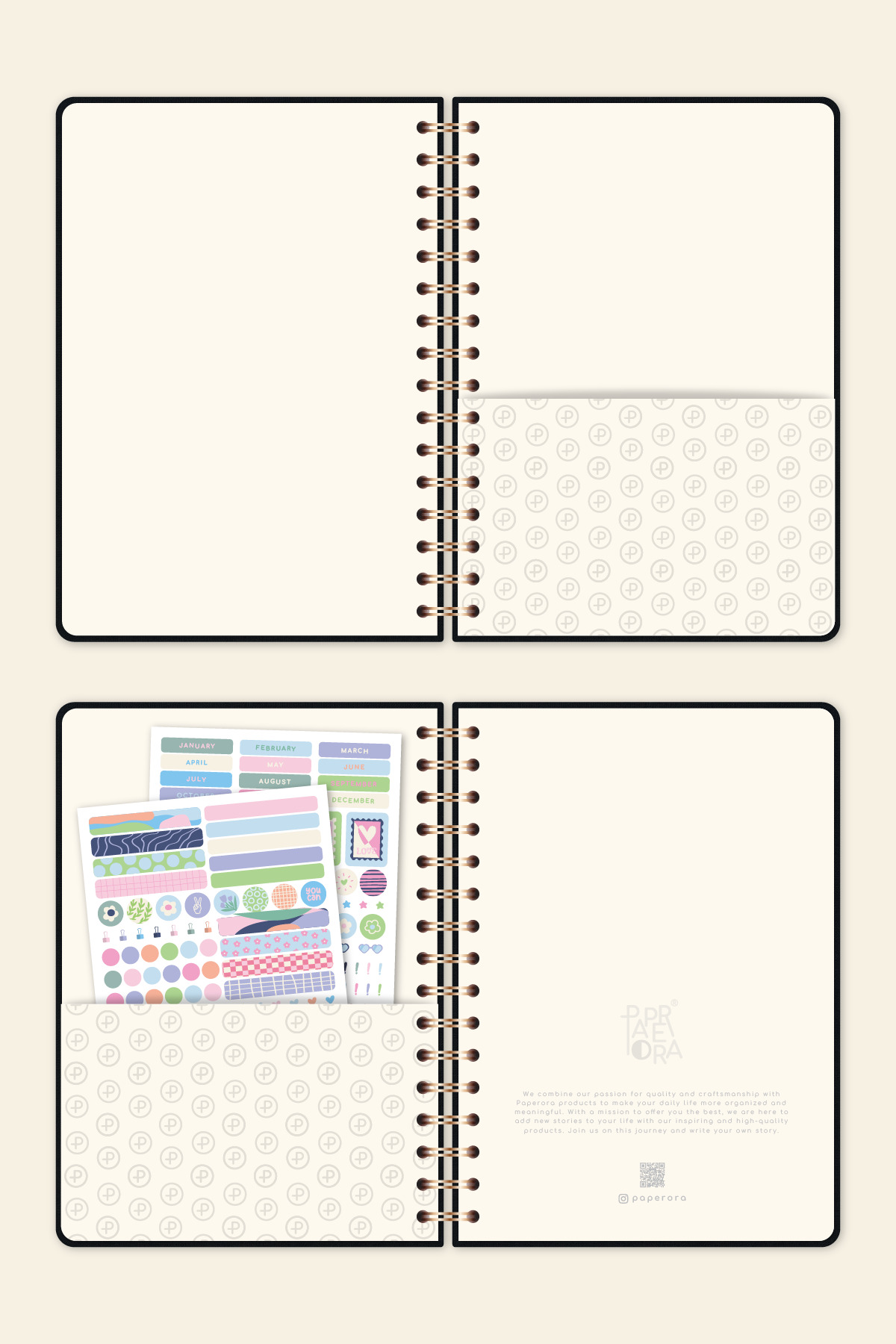PAPERORA A5 Spiralli Sert Kapak Keten Düz Çizgisiz Tarihsiz Not Defteri Siyah fotoğrafı 7 (önizleme)