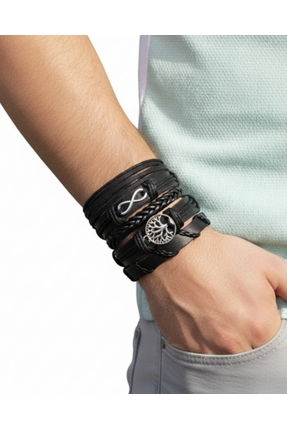 BSN Takı Hakiki Deri Bileklik 5 Parça Sonsuzluk Hayat Yaşam Ağacı Figürlü