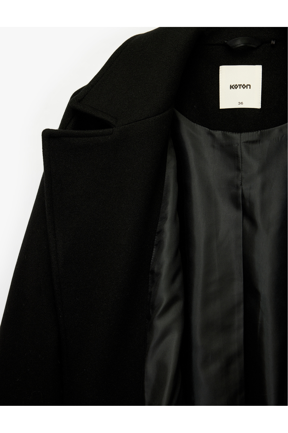 کاپشن بلند پشمی کوتون با آستین بلند، جیب‌دار و کمربند