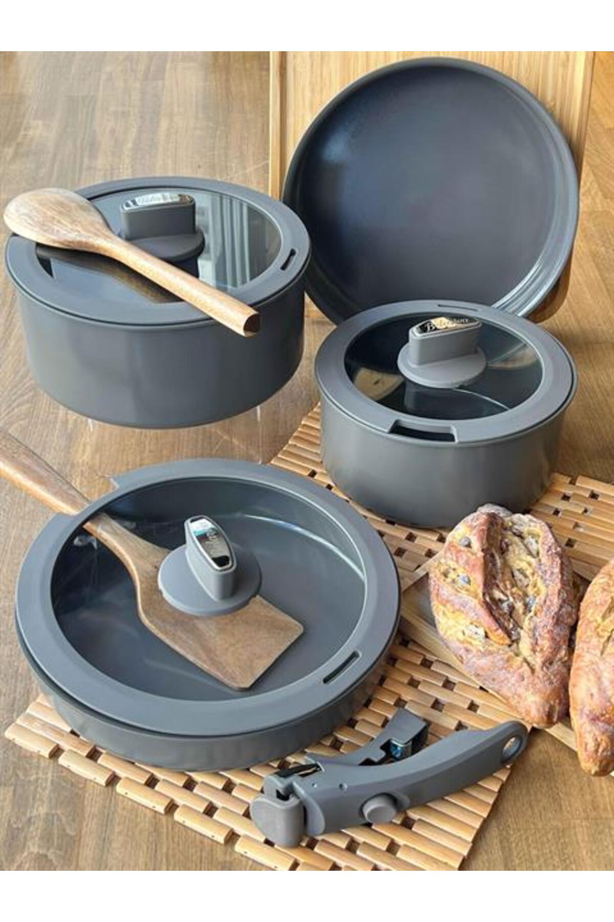 ROSSEV Baleriva Easy Cook Seramik Tencere Seti Gri 8 Parça