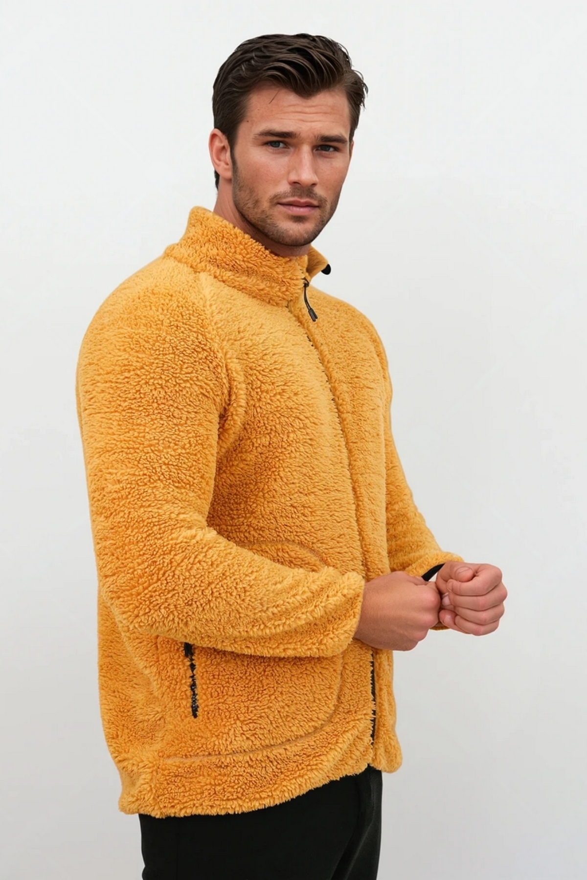 Softshell Yünlü Peluş Kürklü Kuzu Welsoft Ceket Kemik Fermuarlı 3 Cepli Detaylı (Tam Beden) — نارنجی KUZU-WELSOFT-CEKET — تصویر 3 از 8