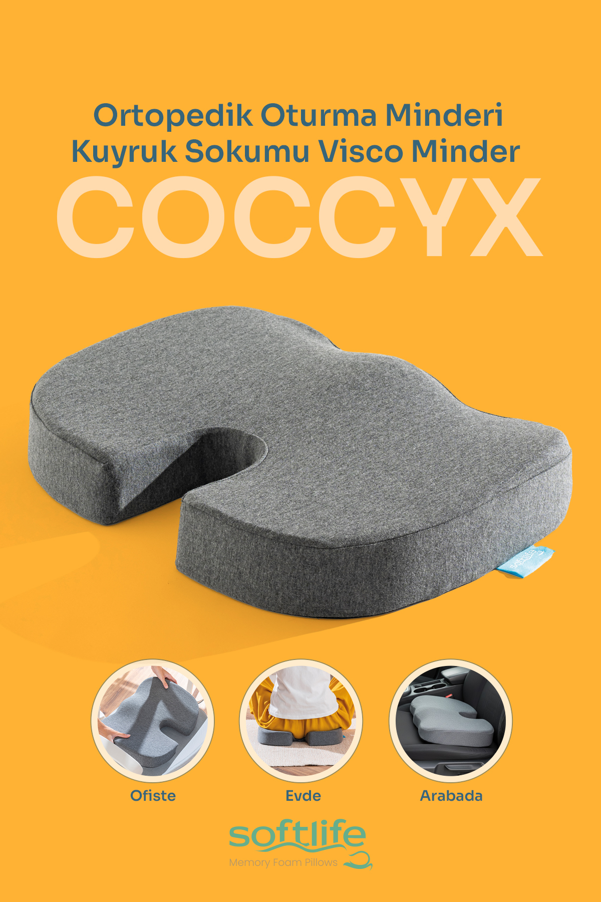 Softlife COCCYX Ortopedik Visco Oturma Minderi Kuyruk Sokumu Visko