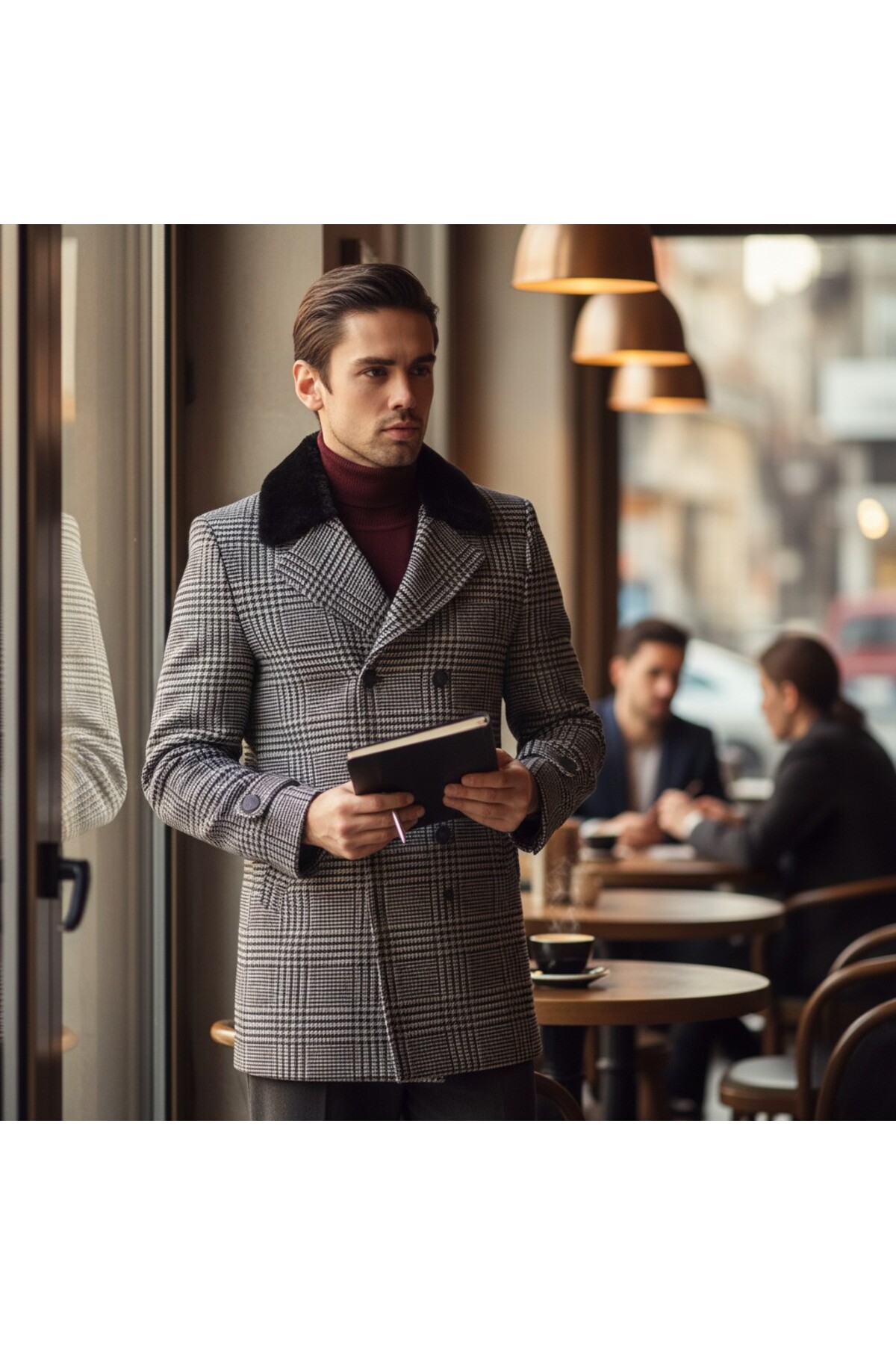 Frappoli Kalın Erkek Ekose Desenli Kaşe Kaban Slim Fit görsel 2