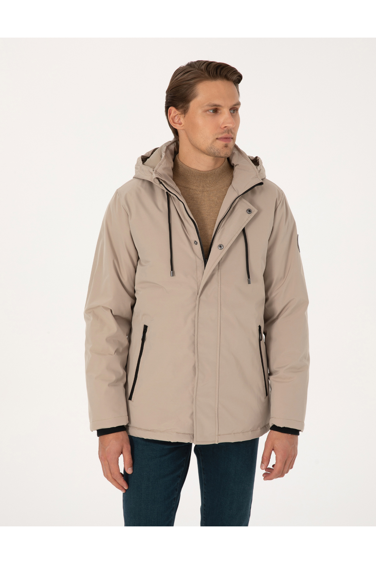 Pierre Cardin  Bej Kapüşonlu Mont 50313983-VR011 - Görsel 3