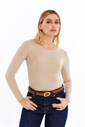 VERANOYA Kayık Yaka Uzun Kollu Bluz Vizon