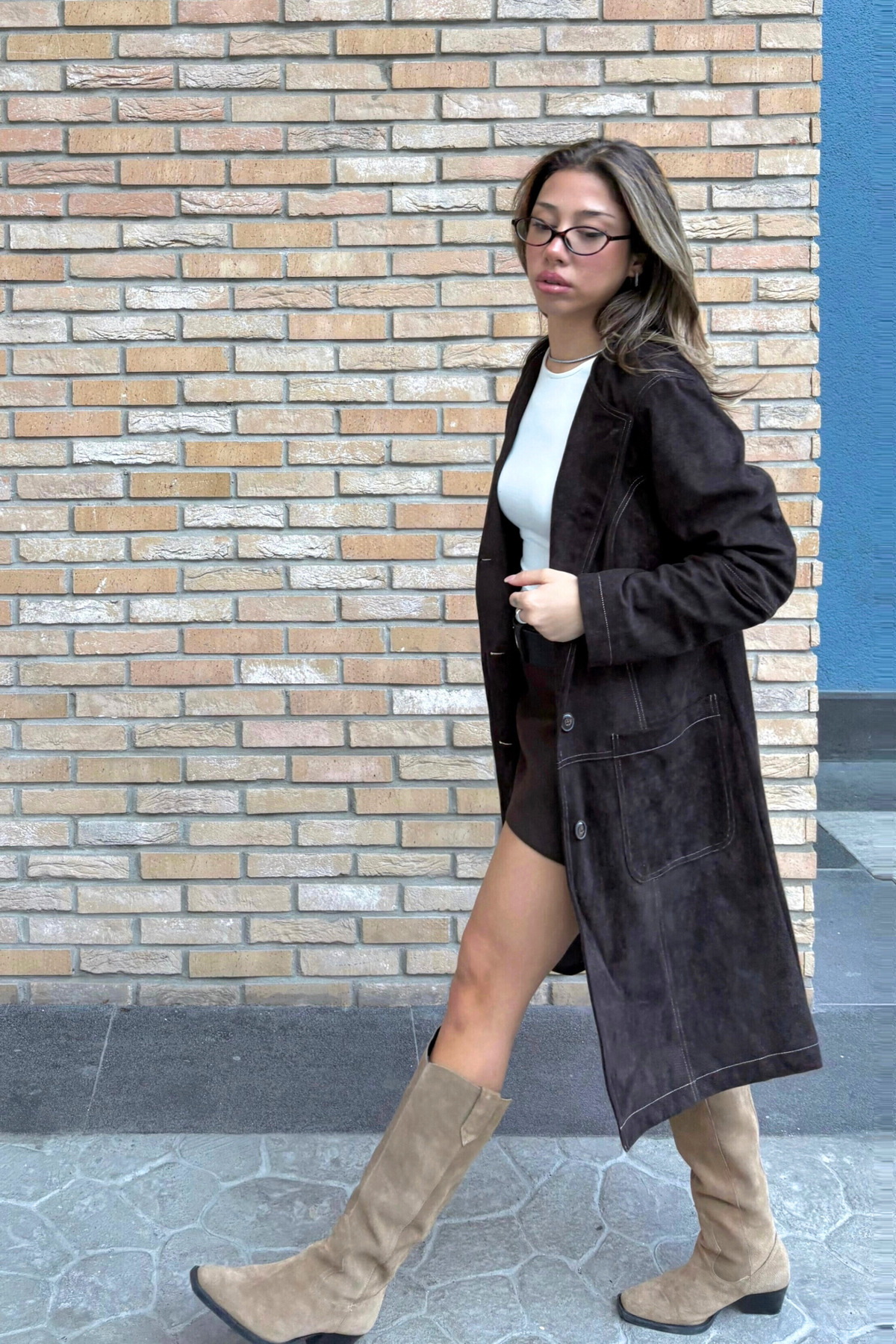 Nelli Studio  Güderi Dokulu Kaban ve Kürk Şal NS002 - Görsel 6