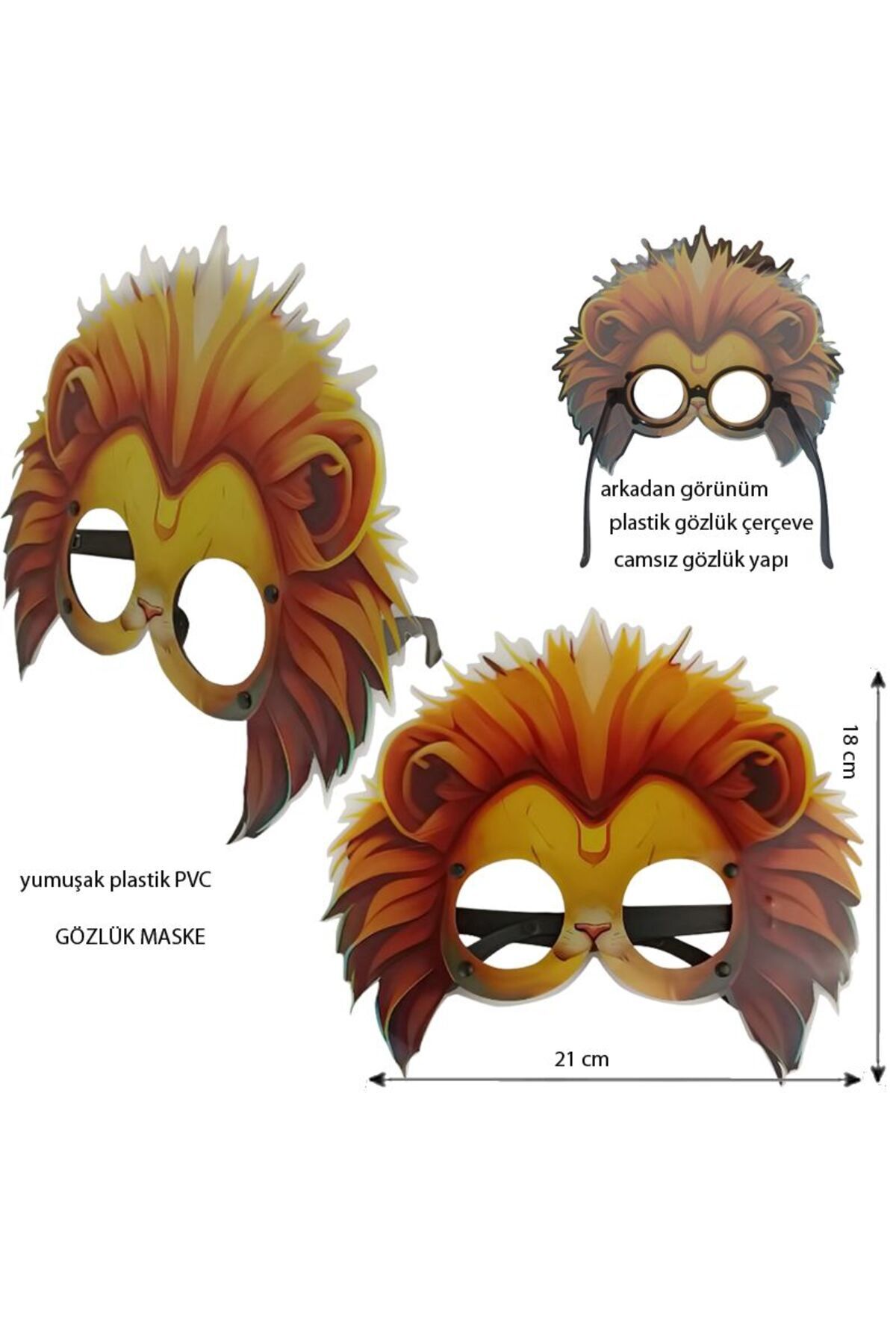 partidolu Gösteri İçin PVC Plastik Aslan Çocuk Hayvan Gözlüğü Maskesi 1 Adet