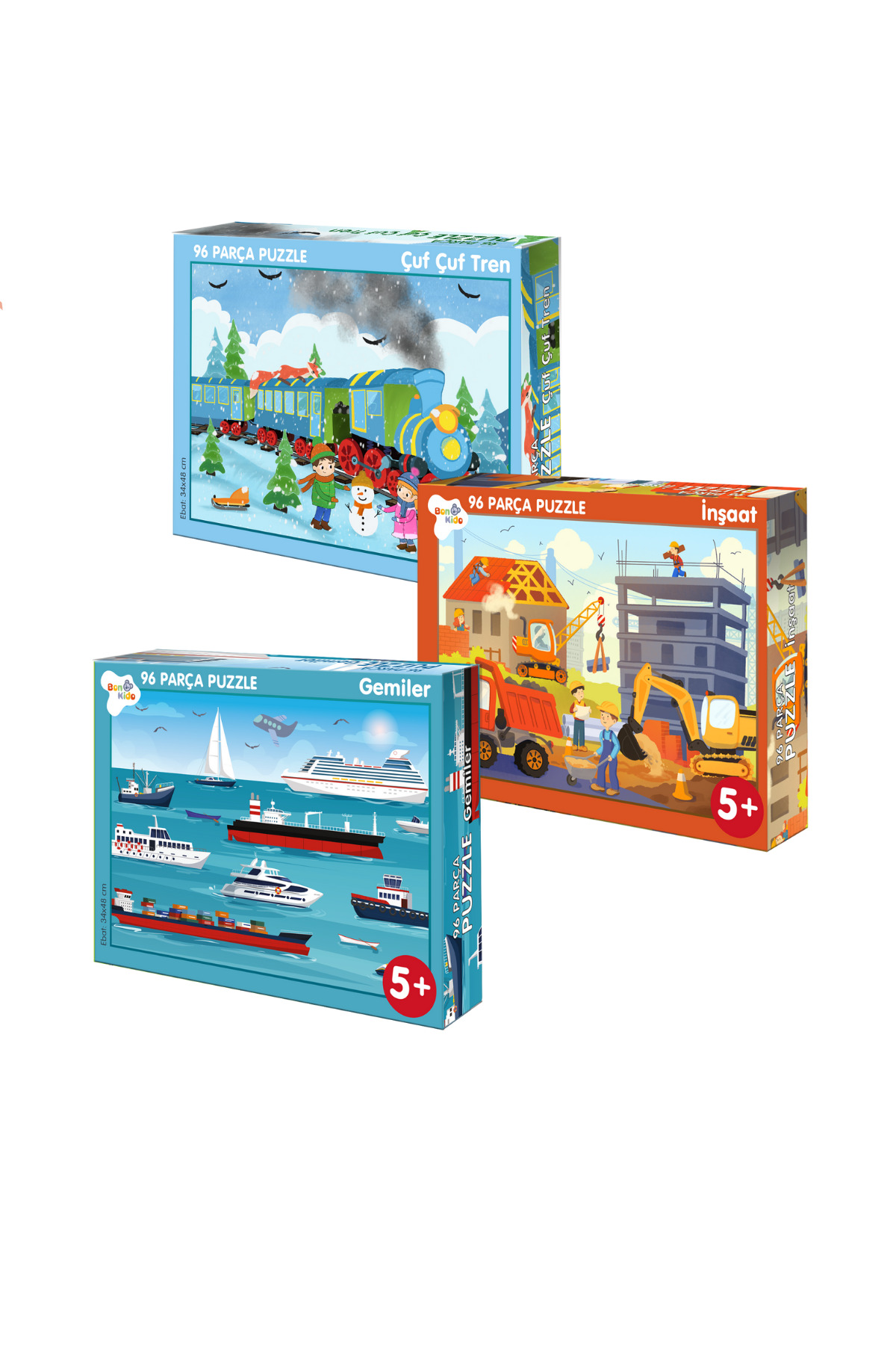 Bonkido 96 Parça Puzzle 3'lü Set 96 Parça Gemiler - 96 Parça