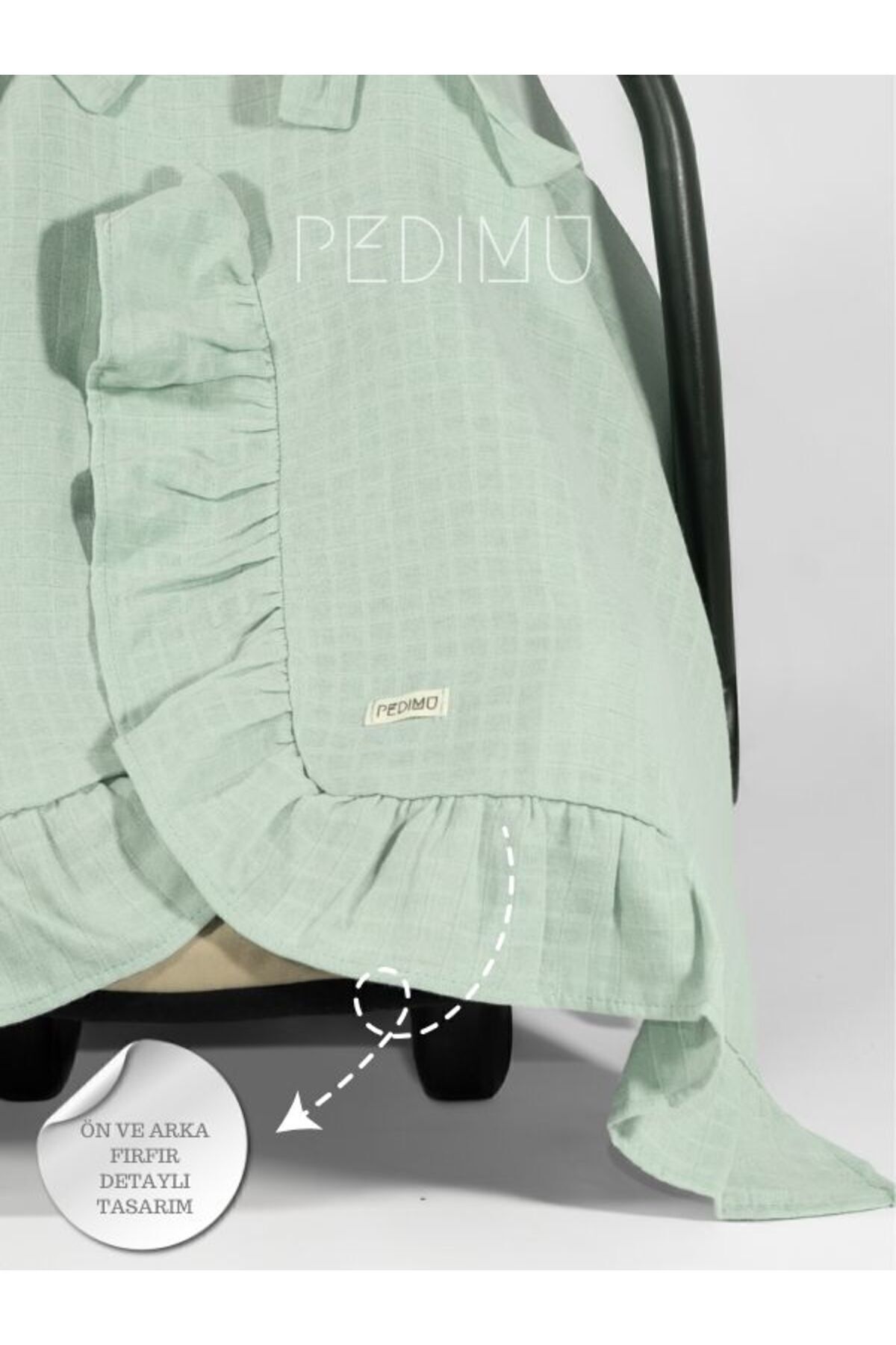 Pedimu Müslin Nilyeşili Fırfır Detaylı Puset Örtüsü fotoğrafı 4 (önizleme)