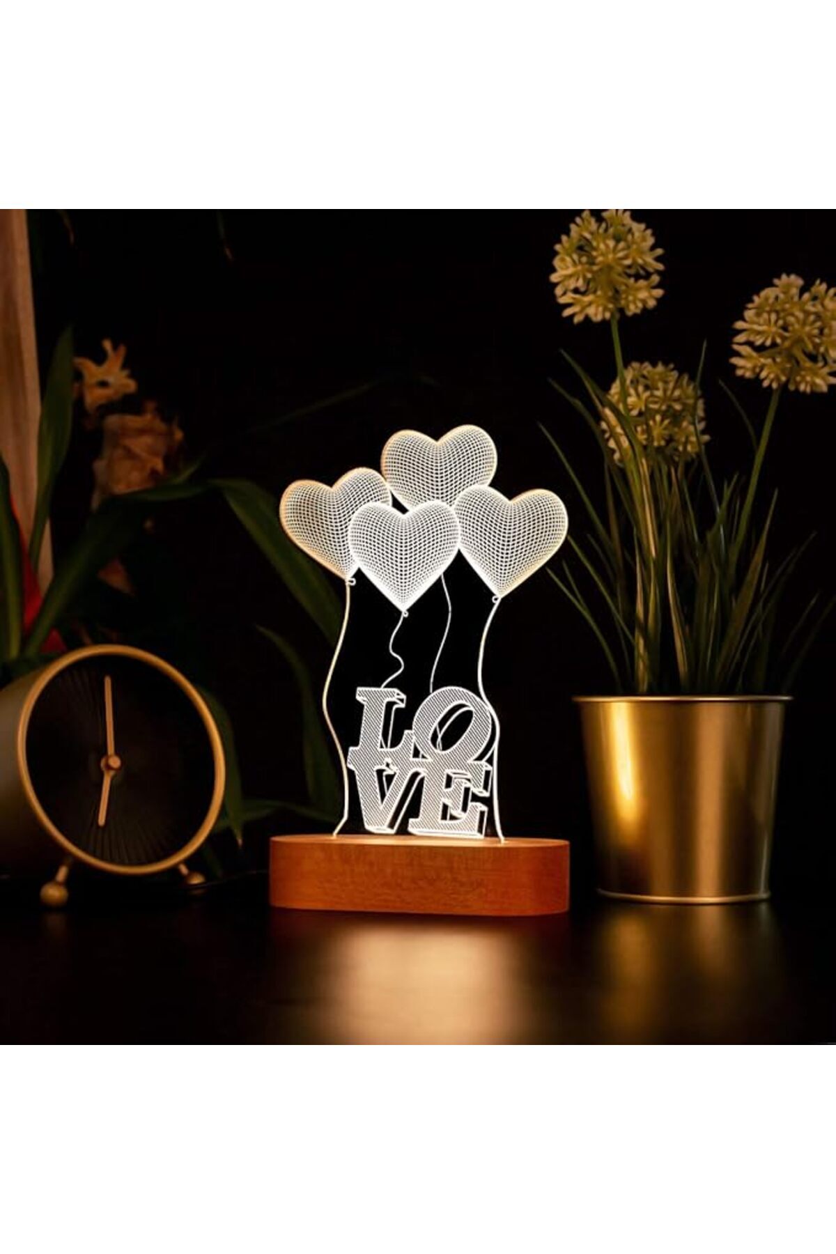 SoyluhanStore Yazılı Kalpli 3D Led Lamba Usb Bağlantılı Sarı Işık