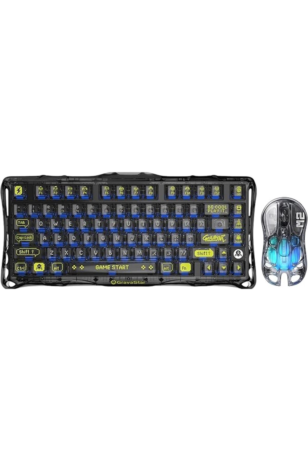 SoyluhanStore Mercury K1 Lite+M2 Kablosuz Rgb Işıklı Mekanik Q Gaming Klavye ve Optik Mouse Seti (Şeffaf Siyah)