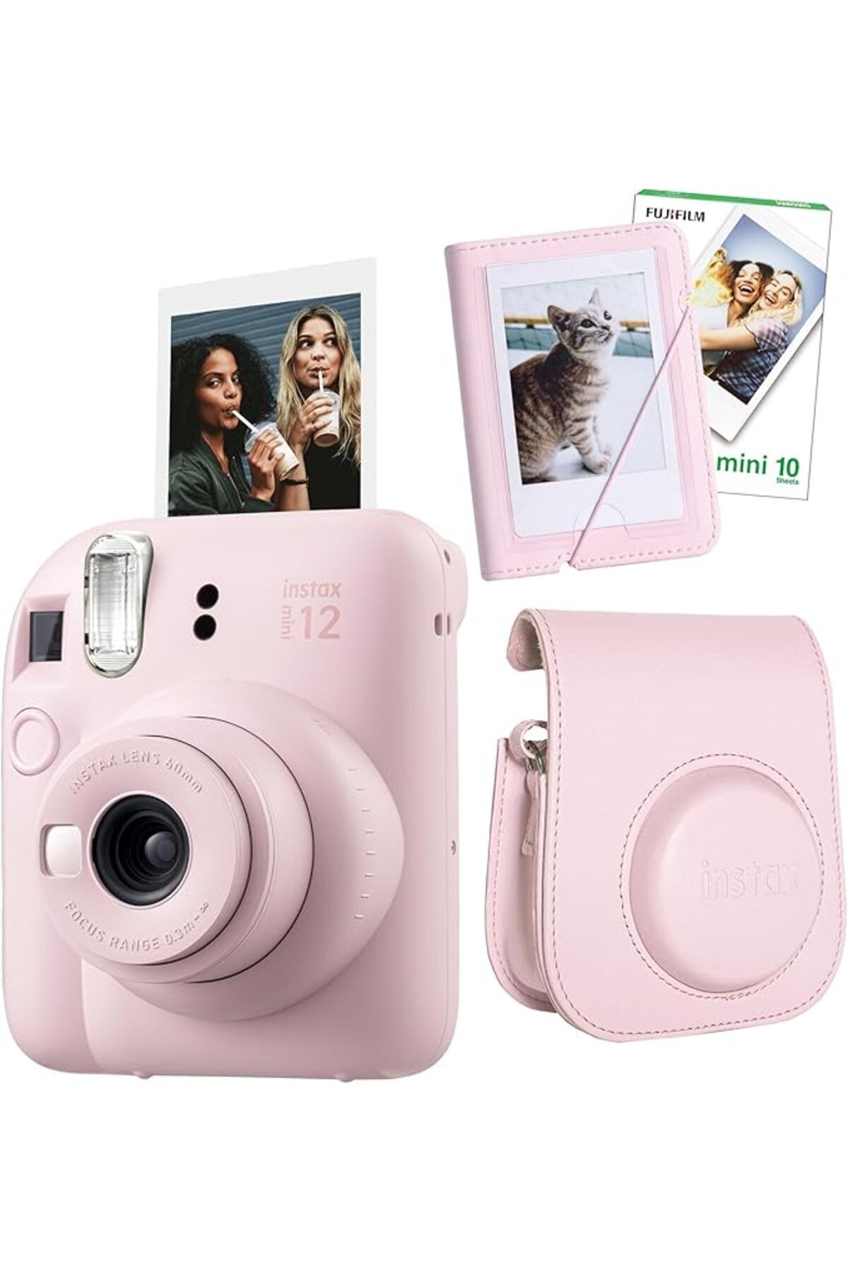 Genel Markalar mini 12 Fotoğraf Makinesi-10'lu Film-Mini Albüm ve Deri Kılıf Seti (Pembe)