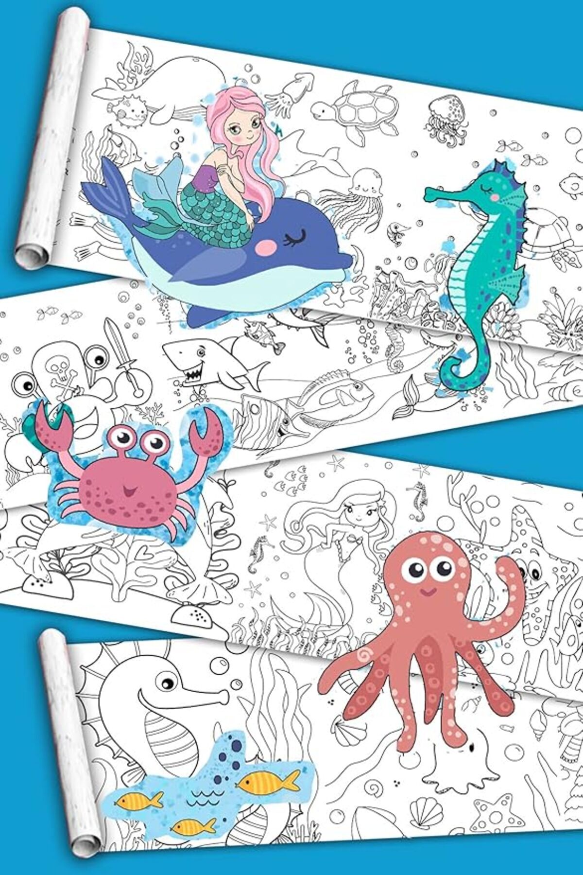 SoyluhanStore Yaşamı - Okyanus Hayatı - Dev Boyama Kağıdı - Boyama Rulosu - Büyük Boy 5 Metre Uzunluk