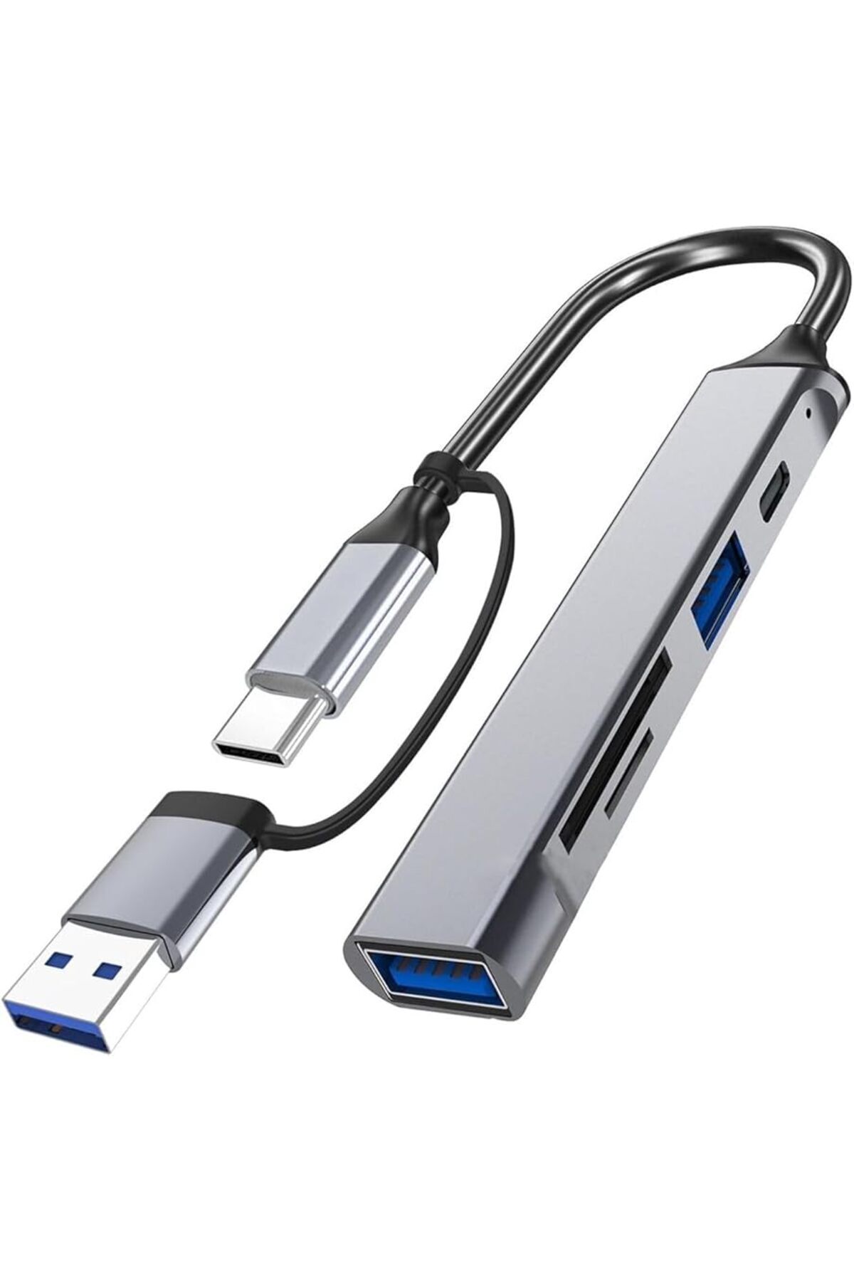 SoyluhanStore Fonksiyonlu USB Hub, Tip-C ve USB Bağlantı Noktaları, Kompakt Tasarım SD-TF Kart Okuyuculu 5 in 1