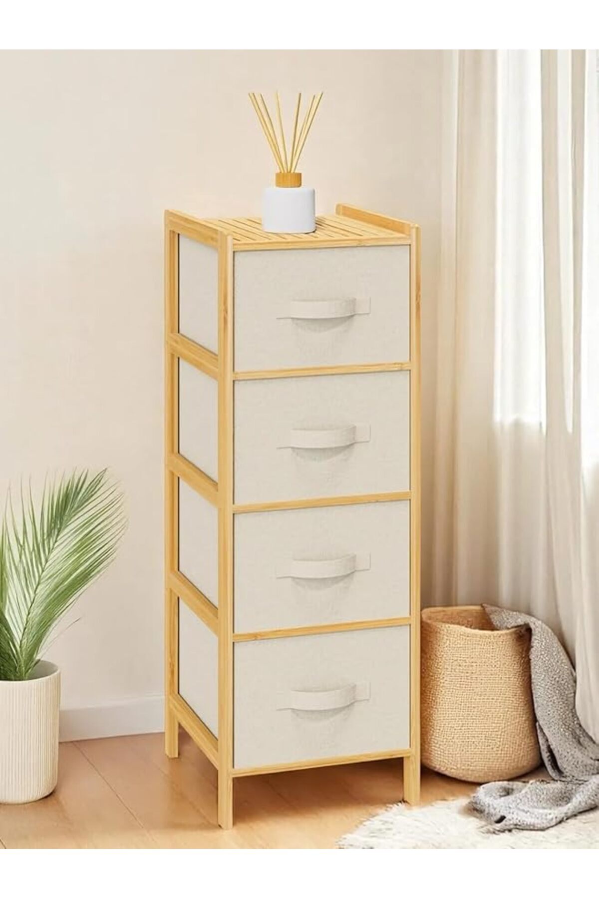 yenibagshop Bambu 4 Çekmeceli Dolap Organizer Çok Amaçlı Düzenleyici Şifonyer DB-0014