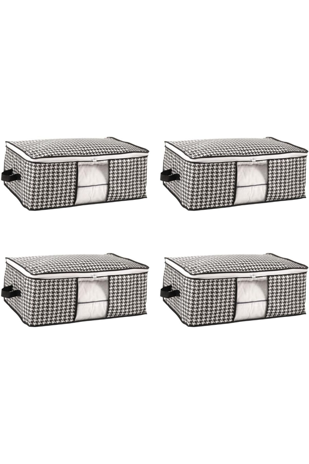 yenibagshop ve Yatak Altı Uyumlu 4 Adet Lüks Pencereli Dolap Düzenleyici Hurç Baza Altı Hurç 64x45x22 cm (Siyah)