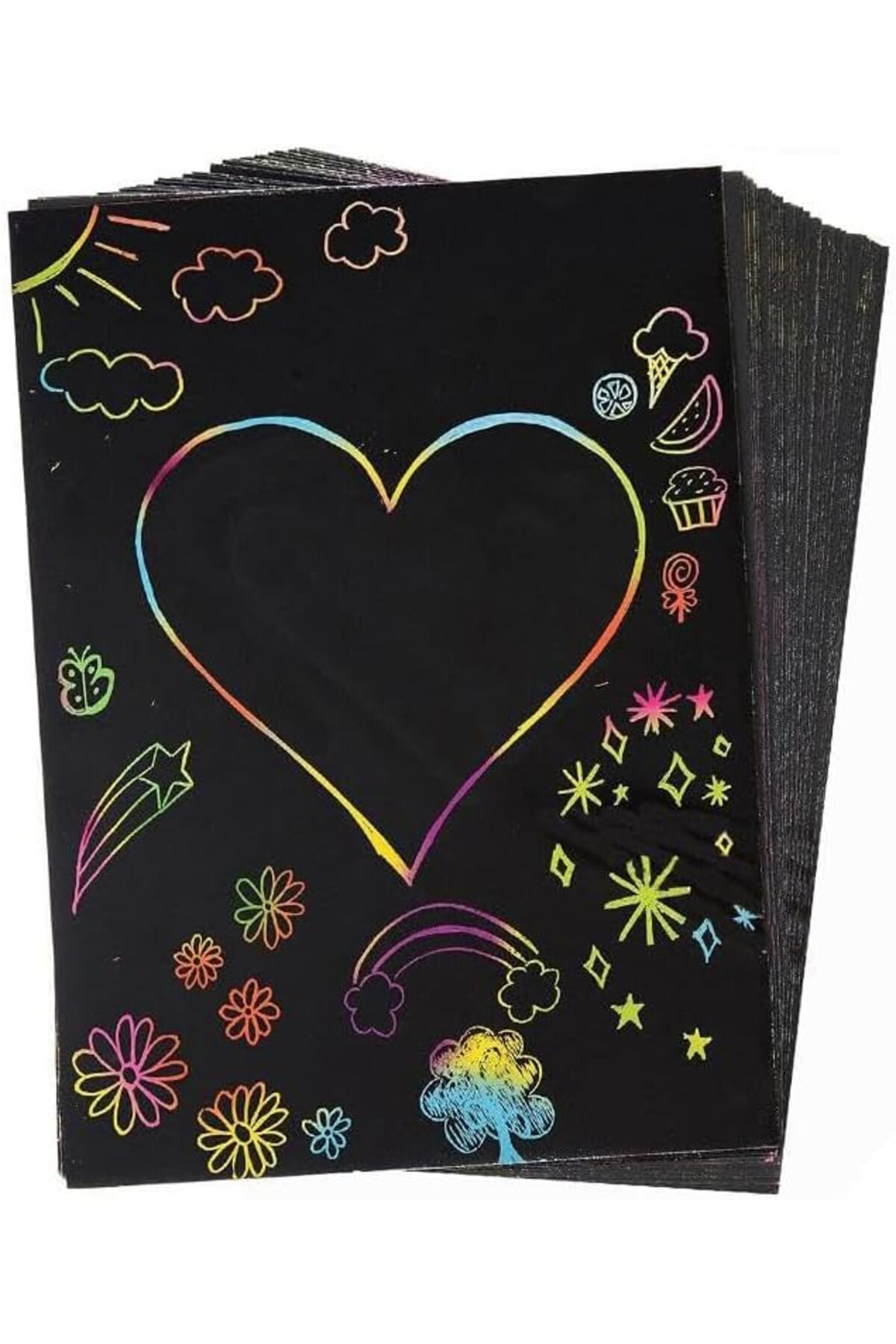 salesalbutik Sihirli Gökkuşağı Kazıma Kağıdı A4 5 Yaprak 1 Paket 20x30 cm Siyah Sihirli Kağıt Rainbow Paper
