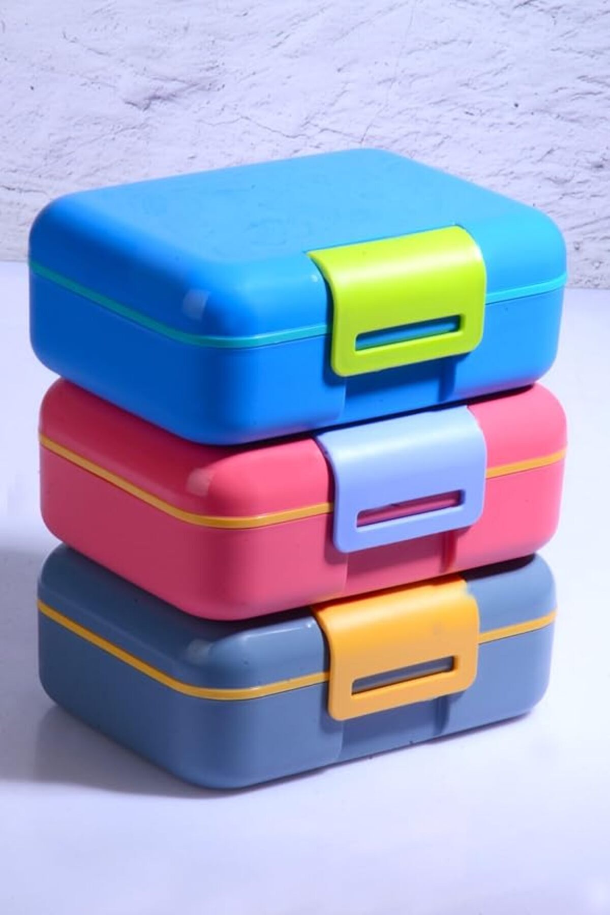 SoyluhanStore 3 Adet Design Kendinden Kaşıklı 5 Bölmeli 2 Katlı Beslenme Kutusu