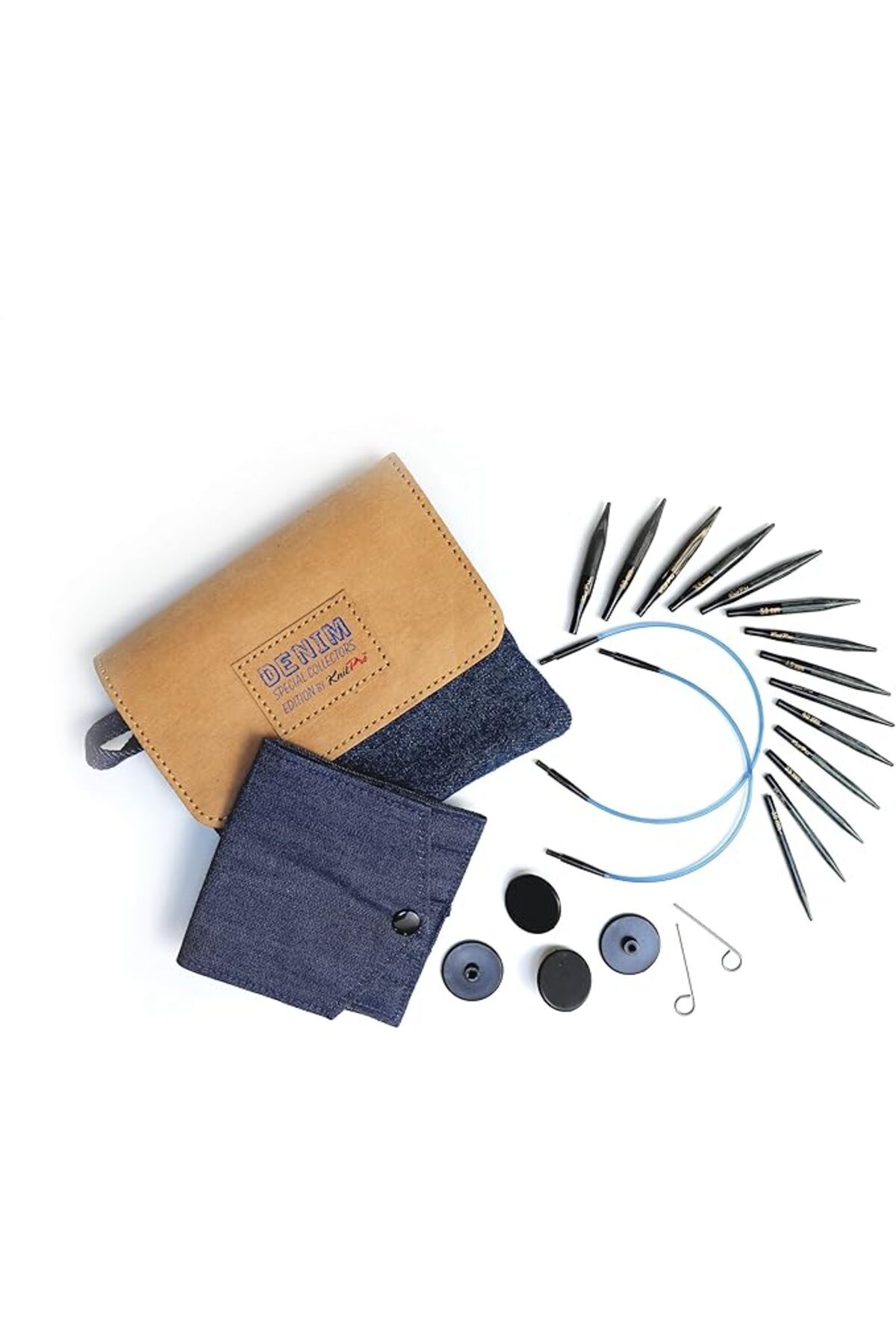 SoyluhanStore Set değiştirilebilir yuvarlak örgü şişleri Indigo Wood Short, 3,00 mm - 6,00 mm