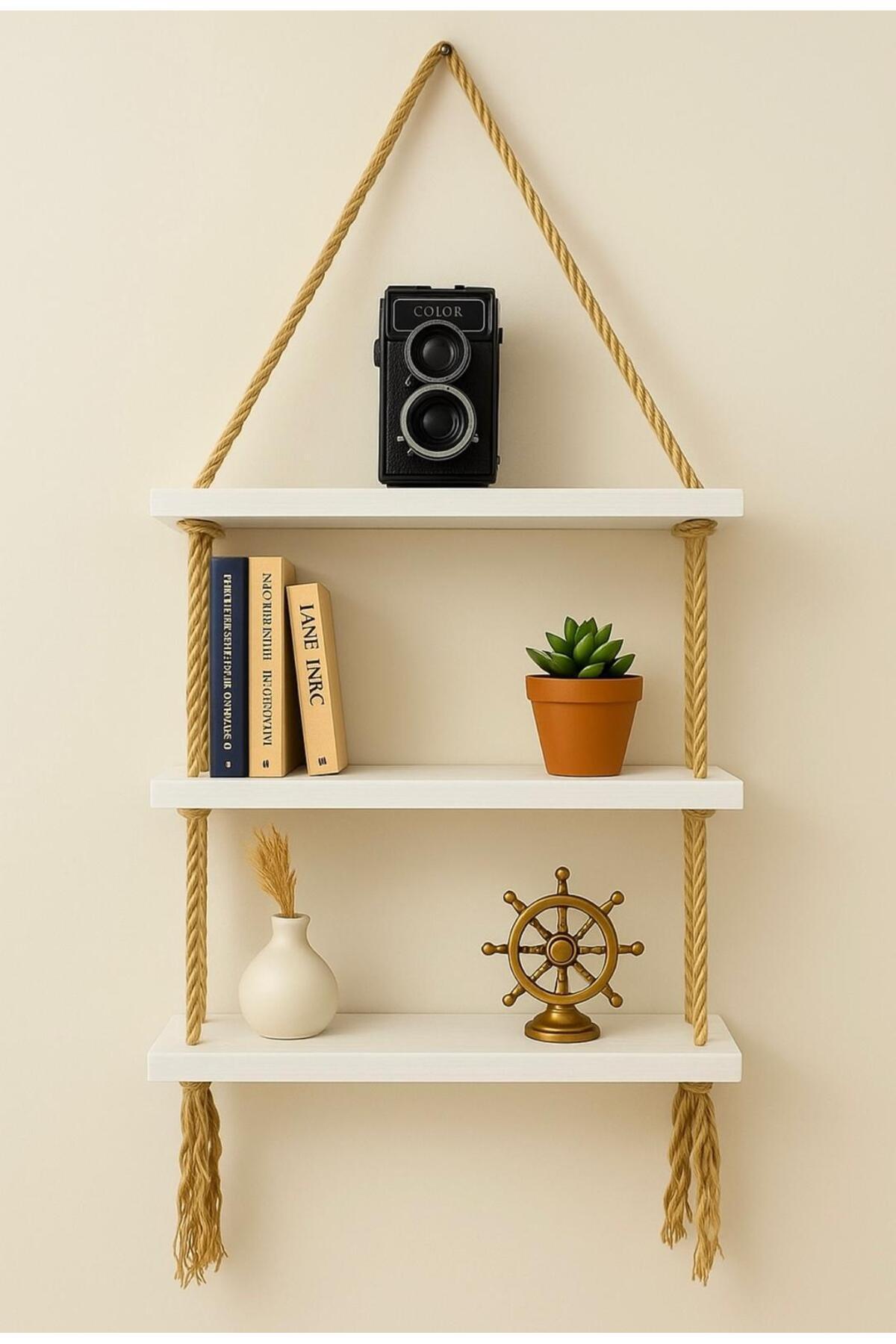 MAHZA GRUP Ahşap Dekoratif Halatlı Raf