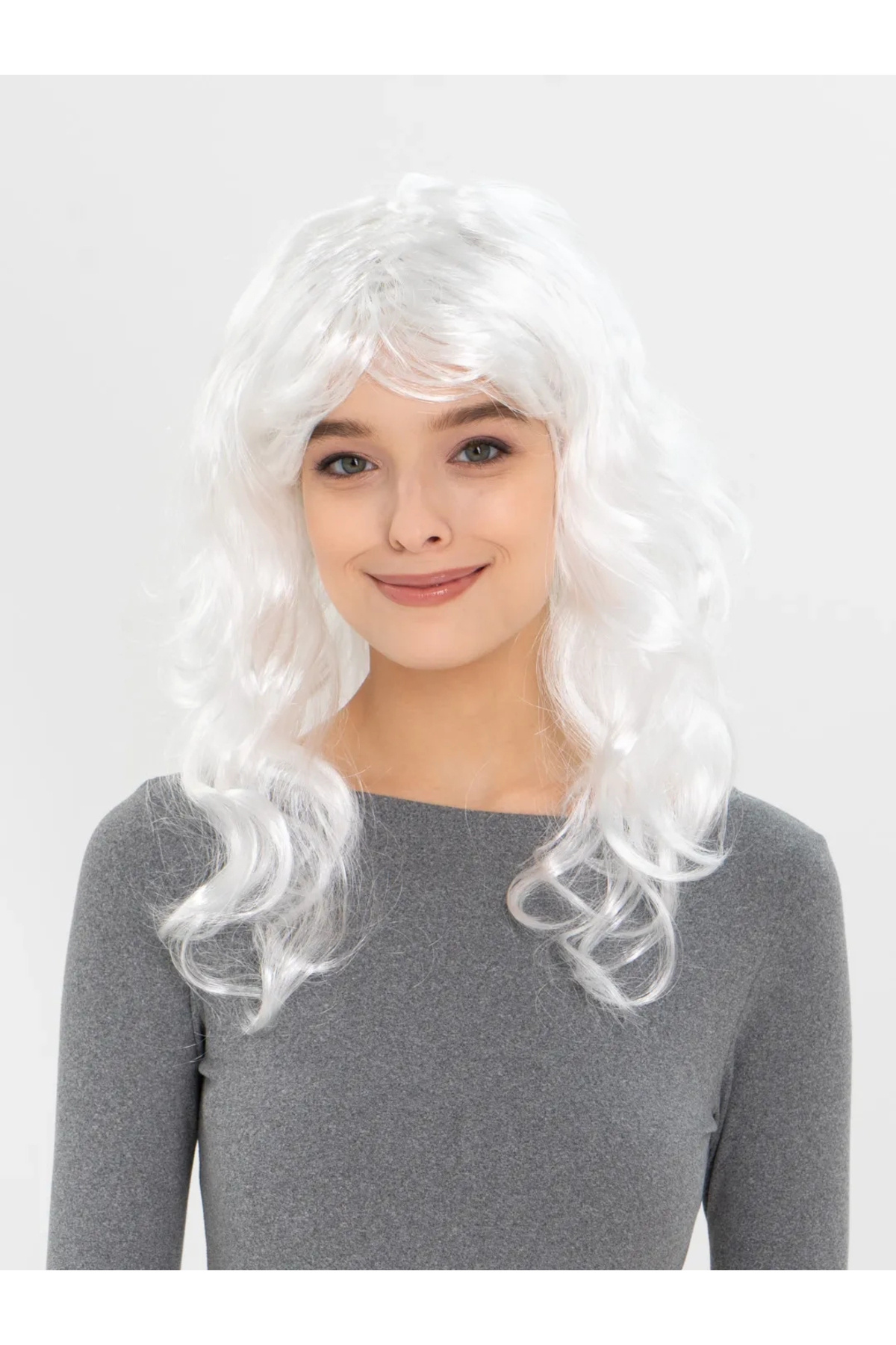 eco port Beyaz Renk Kahküllü Dalgalı Uzun Parti Peruğu