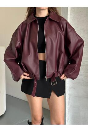 DUAS & CO Yeni Sezon Suni Oversize Bomber Deri Ceket