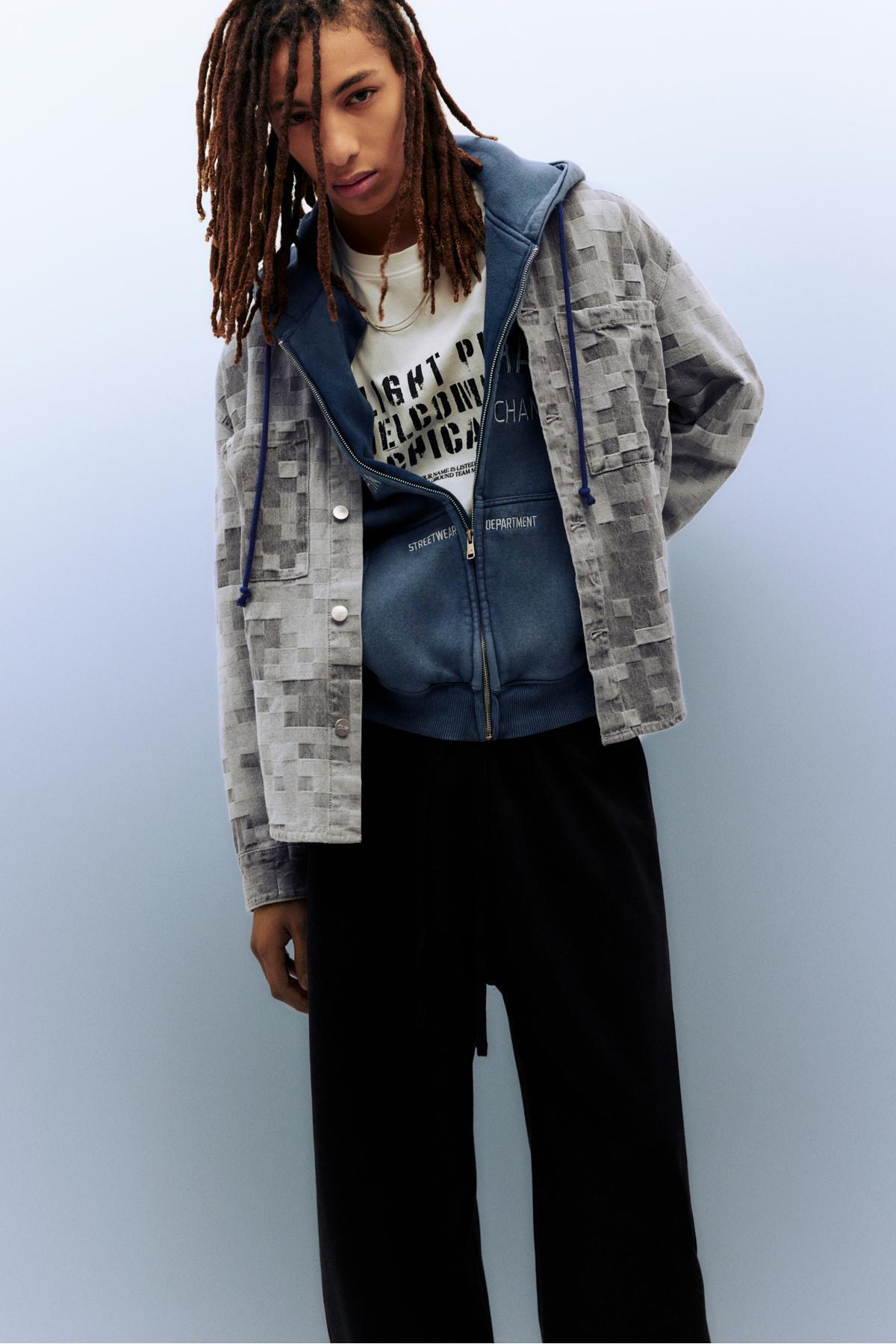 پول اند بیر پیراهن جین چهارخانه ژاکارد