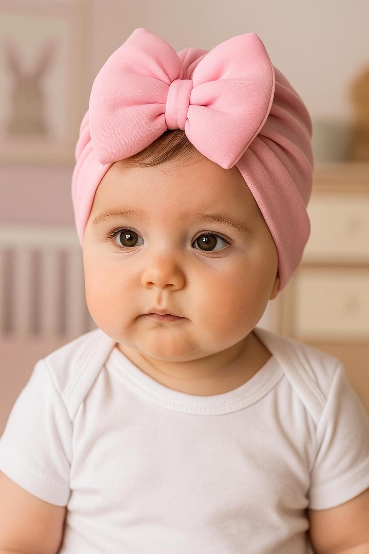 BYS BABY FASHION Yenidoğan Kız Bebek / Kız Çocuk Fiyonklu Çift Kat Bone 0-12 Ay Arası Kullanıma Uygundur fotoğrafı 2 (önizleme)