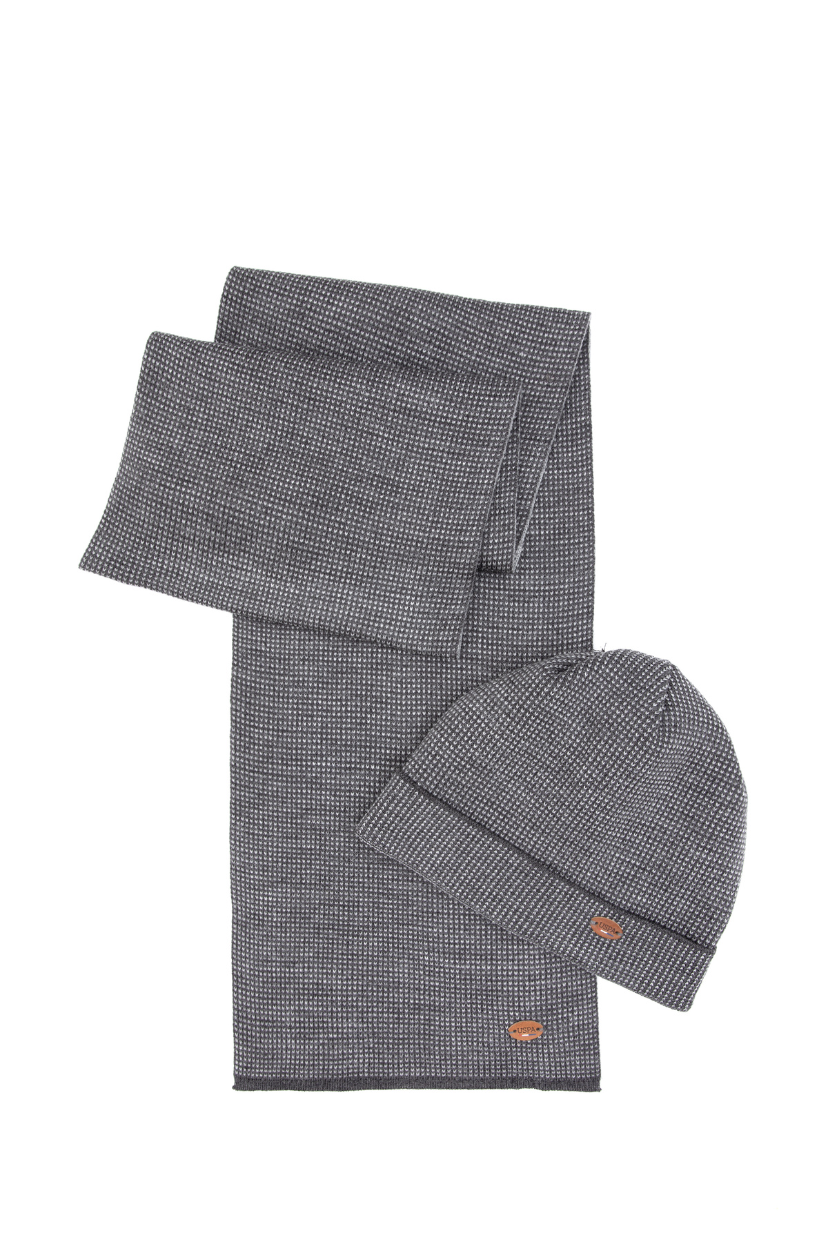 یو اس پولو ست شال و کلاه مردانه طرح ملانژ آنتراسیت 50317356-VR081