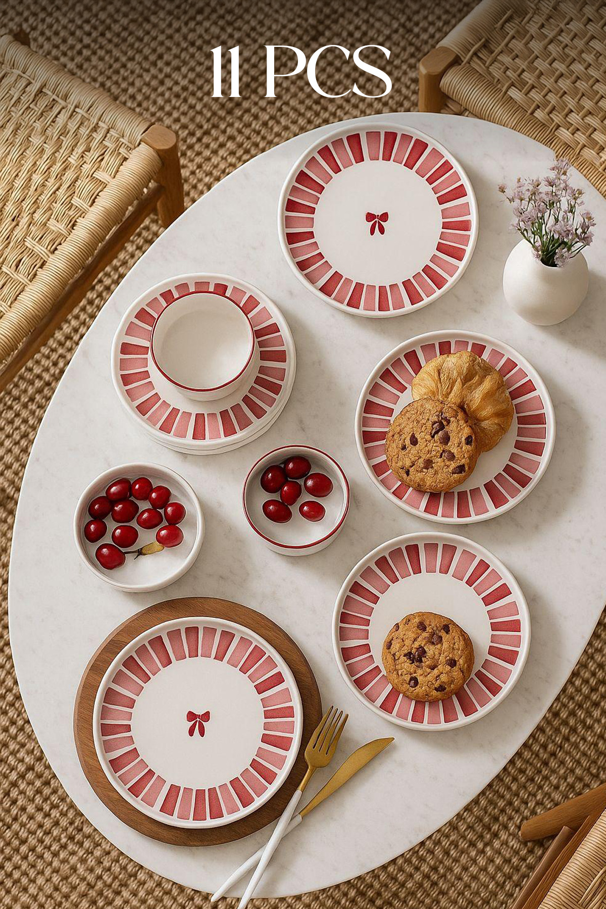 Ribbon Footed Handmade Breakfast Set with Display Stand - Ribbon Breakfast Set
