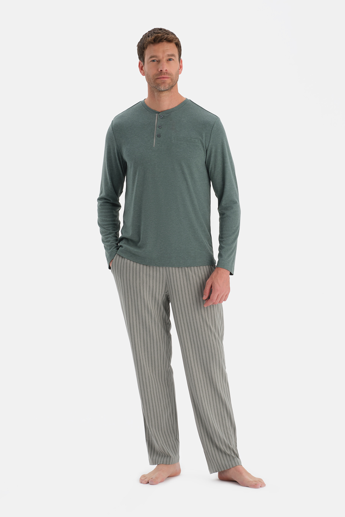 Dagi Mint Yeşili Uzun Kollu Pat Ve Cep Detaylı Pijama Takım görsel 4