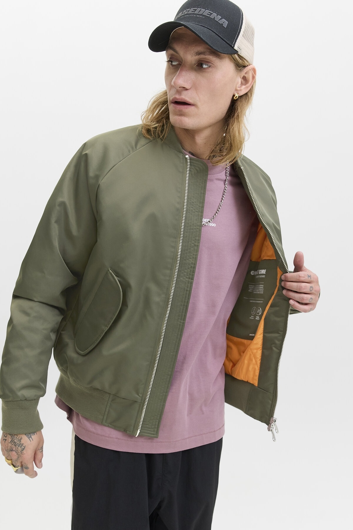جک اند جونز کت مردانه Jcomotion مدل Bomber Jacket 12283301 طرح برگ انگور